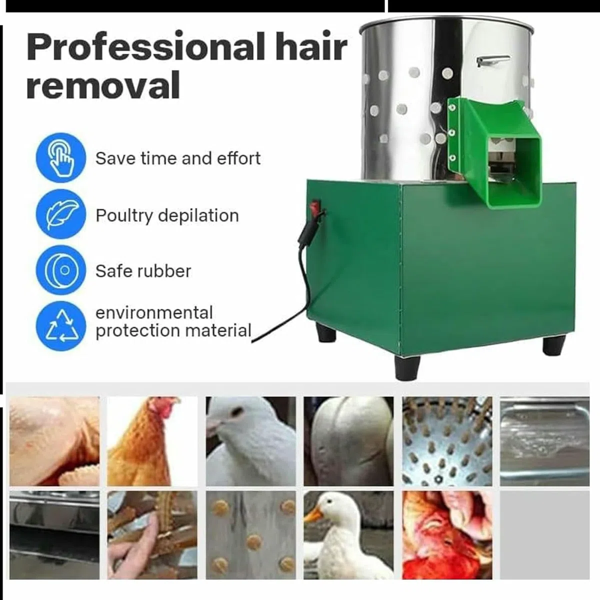 Plumeuse de Poulets, plumeuse de volailles en Acier Inoxydable, plumeuse de cailles, plumeuse de volailles électrique, Plumage Rapide 550 TR/Min