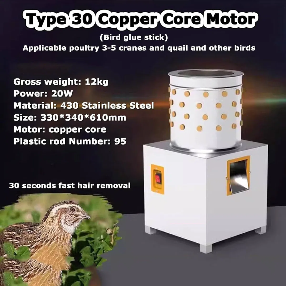 Plumeuse de Poulet Commerciale, Plumeuse À Cailles, Machine À Plumer Électrique, Automatique À Volailles Plumeuse À Petits Oiseaux Machines À Plumer Acier Inoxydable