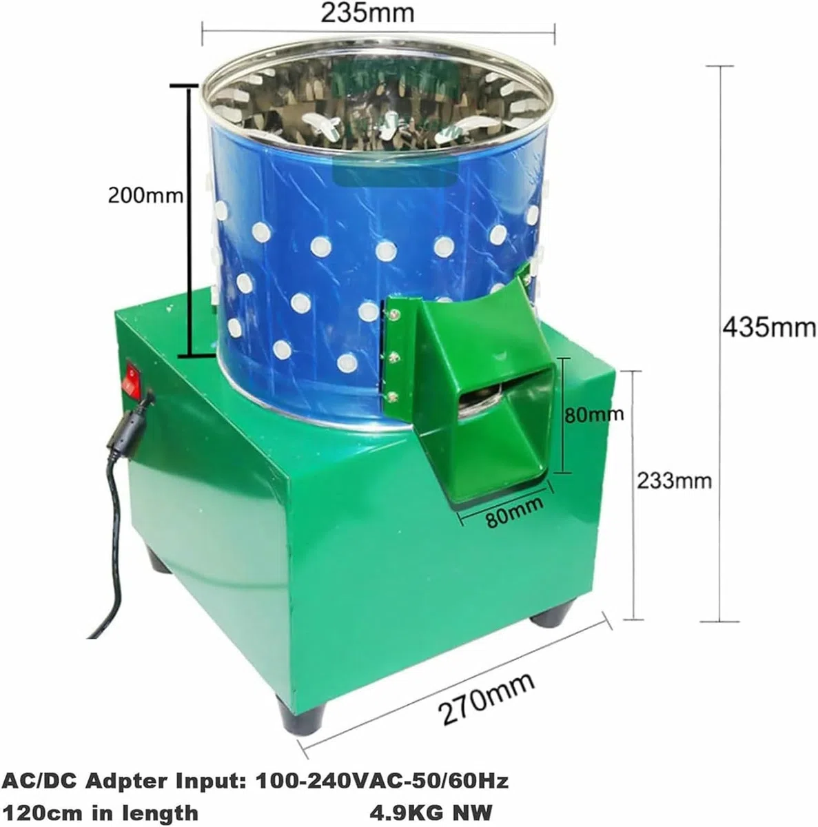 Plumeuse de Poulets, plumeuse de volailles en Acier Inoxydable, plumeuse de cailles, plumeuse de volailles électrique, Plumage Rapide 550 TR/Min