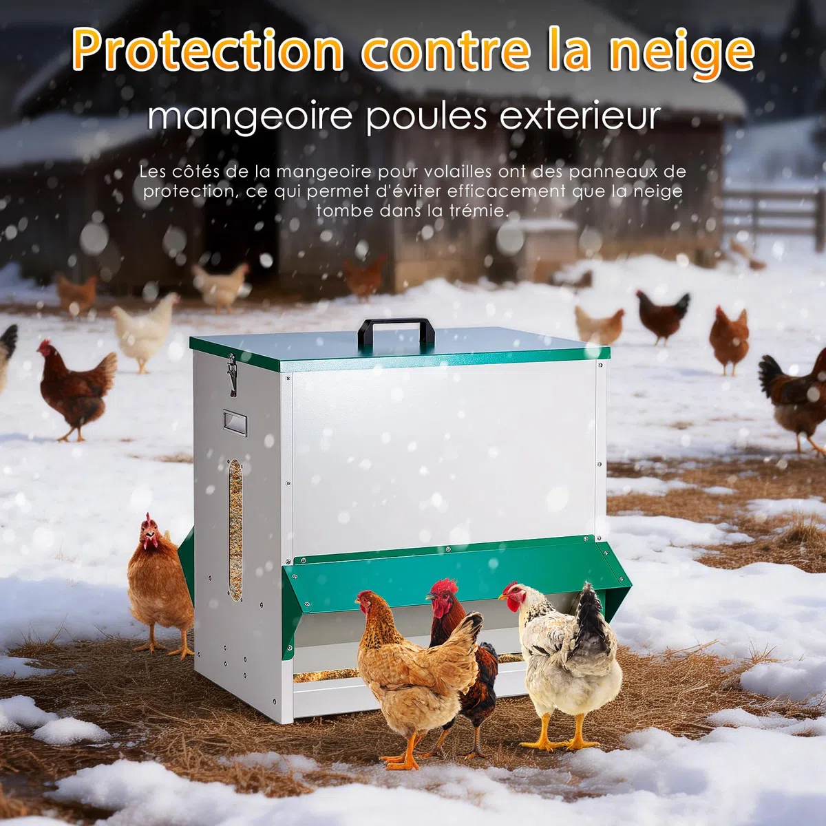 Mangeoire automatique pour poules - Distribution de nourriture pour poulets - Grande capacité - Stable - Résistant à la pluie - Pour l'extérieur - Facilite le travail