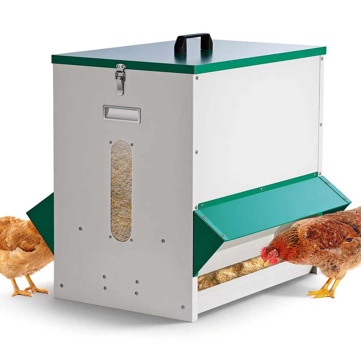 Mangeoire automatique pour poules - Distribution de nourriture pour poulets - Grande capacité - Stable - Résistant à la pluie - Pour l'extérieur - Facilite le travail