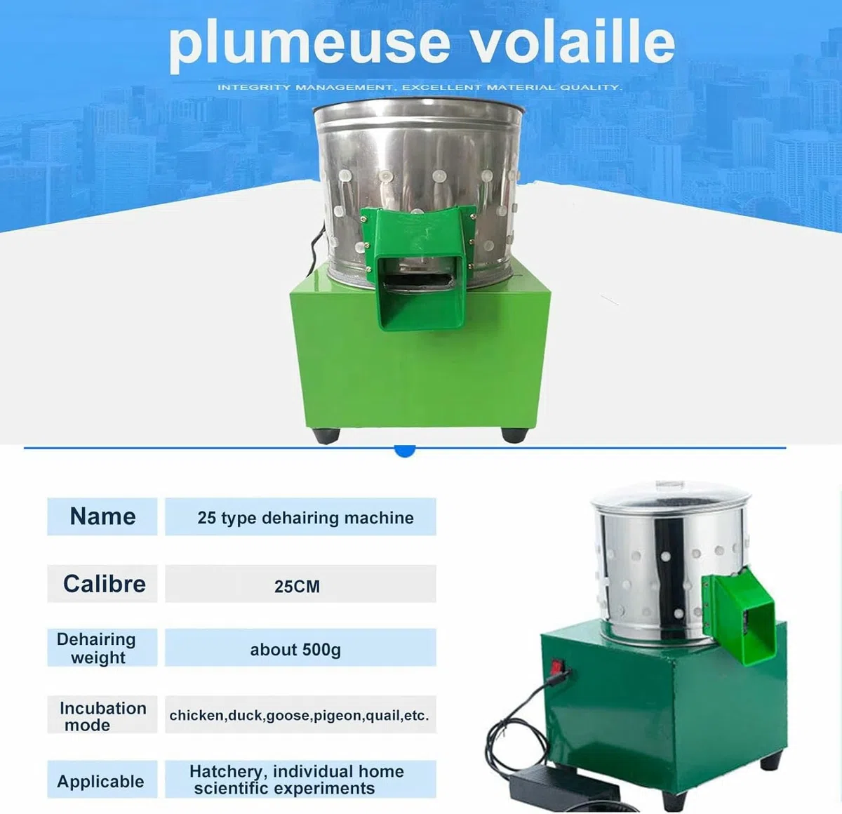 Plumeuse de Poulets, plumeuse de volailles en Acier Inoxydable, plumeuse de cailles, plumeuse de volailles électrique, Plumage Rapide 550 TR/Min